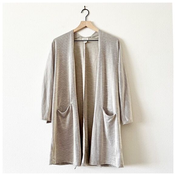 Donni Antropologie Slouchy Cardigan Open Pockets Layer Textured Ribbed Loose Fit - Picture 2 of 12